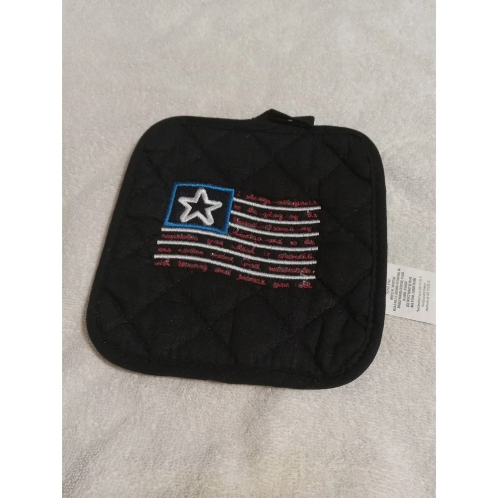 Quilted Potholder Black American Flag Embroidered Patriotic Kitchen Decor‎